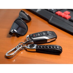 iPick Image for Ford F-150 Raptor in Black Braided Rope Style Genuine Black Leather Key Chain, Official Licensed image 3