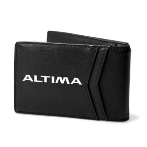 iPick Imagen hecha para Nissan Altima Cartera de hombre plegable delgada de cuero PU negra resistente a RFID, con licencia oficial