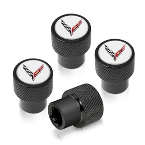 iPick Image para Chevrolet Corvette C8 Logo en blanco sobre negro, tapas de válvula de neumático de aluminio premium Easy-Grip, con licencia oficial. imagen 1