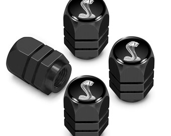 iPick Image for Ford Mustang Cobra in Black on Black Hexagon Shape Aluminum Tire Valve Stem Caps, Official Licensed