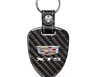 iPick Image for Cadillac XT5 Logo Real Black Carbon Fiber Large Shield-Style Key Chain, Official Licensed