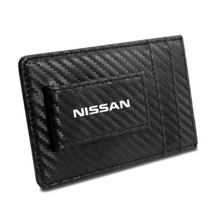 iPick Image hecho para Nissan Name Slim Black Carbon Fiber RFID Block Tarjetero Cartera, con licencia oficial
