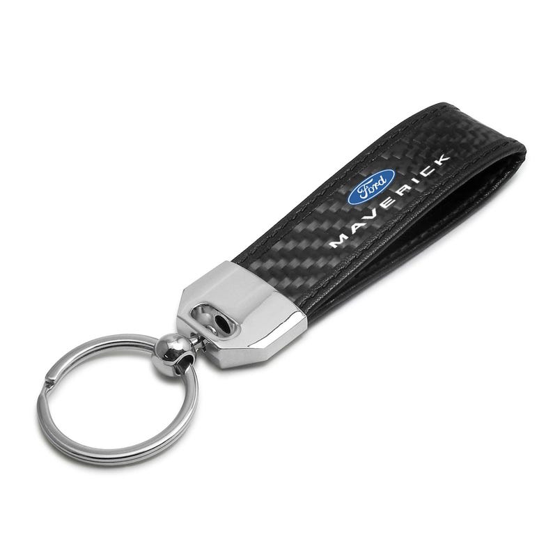 iPick Image for Ford Maverick Real Carbon Fiber Leather Key Chain with Black Stitching, Official Licensed Bild 1