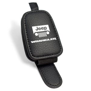 Jeep Wrangler Rectangle Black Leather Magnetic Sunglass Holder Car Sun Visor Mount Clip, Licensed!