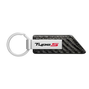 iPick Image for Acura Type-S PU Leather Carbon Fiber Texture Strap Silver Metal Bar Key Chain, Official Licensed