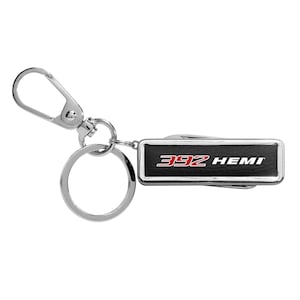 iPick Image for 392 HEMI Multi-Tool Genuine Black Leather Key Chain Key-ring for Challenger, Official Licensed