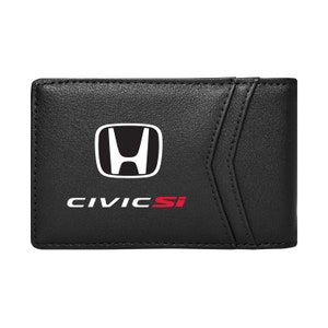iPick Imagen hecha para Honda Civic Si Cartera de hombre plegable delgada de cuero PU negra resistente a RFID, con licencia oficial