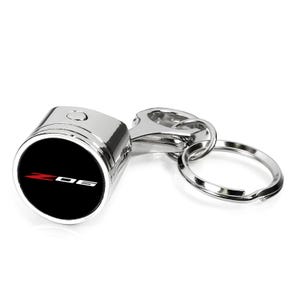 iPick Image for Chevrolet Corvette C8 Z06 Engine Piston Style Chrome Metal Key Chain, Official Licensed