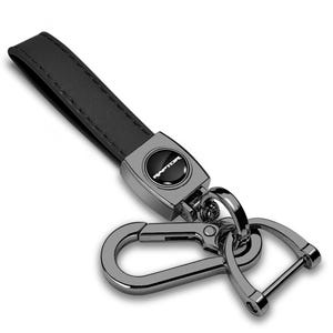 iPick Image for Ford F-150 Raptor Logo in Black on Black Leather Loop-Strap Dark Gunmetal Hook Key Chain, Official Licensed