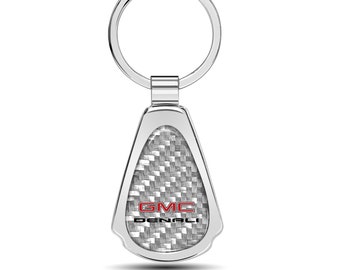 iPick Image made for GMC Denali Real Silver Dome Carbon Fiber Chrome Metal Teardrop Key Chain, Official Licensed