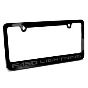 Image iPick pour Ford F-150 Lightning en lettres grises 3D sur cadre de plaque en métal noir, licence officielle image 1