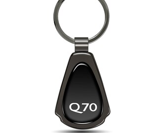 Imagen de iPick para el llavero con forma de lágrima de metal negro Gunmetal de Infiniti Q70 con cúpula negra y licencia oficial.