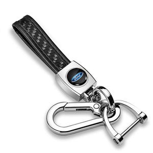 iPick Image for Ford Logo in Black Real Black Carbon Fiber Loop-Strap Chrome Hook Key Chain, Official Licensed