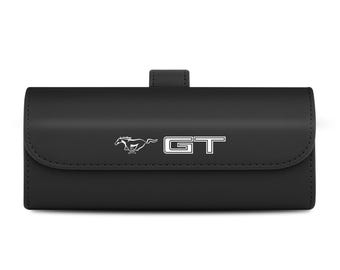 Estuche para gafas de sol de cuero negro para Ford Mustang GT, soporte para visera solar de automóvil con clip, ¡con licencia!