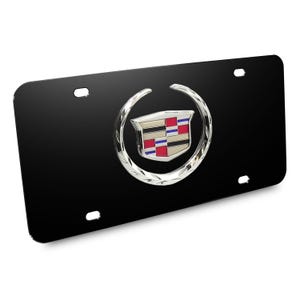 iPick Image for Cadillac 3D Metal Logo Black Stainless Steel License Plate, Official Licensed image 2