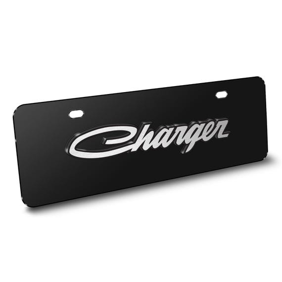 IPick Image Dodge 3D Logo License Plate – Black Stainless Steel Front Plate USA