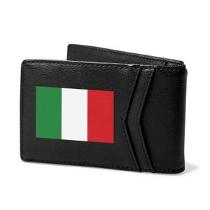 Imagen de iPick creada para la billetera plegable delgada de cuero sintético negro con bandera de Italia, resistente a los RFID, para hombre, con licencia oficial