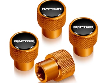 iPick Image for Ford F-150 Raptor 2017 up in Black on Golden Easy-Grip Aluminum Tire Valve Stem Caps, Official Licensed