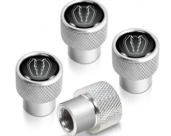 iPick Image for Ford Mustang Dark-Horse in Black on Silver Diamond-Cut Grip Aluminum Tire Valve Stem Caps, Official Licensed