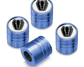iPick Image for Ford Mustang Dark-Horse in White on Blue Cylinder Style Aluminum Tire Valve Stem Caps, Official Licensed