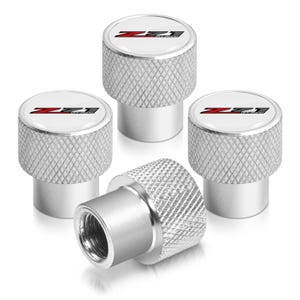 iPick Image for Chevrolet Z71 Logo in White on Shining Silver Easy-Grip Premium Aluminum Tire Valve Stem Caps, Official Licensed image 1