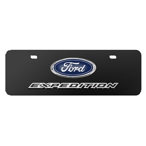 Placa de matrícula de acero inoxidable negra de tamaño medio con diseño europeo de 12" x 4.25" de iPick Image para Ford Expediti3D Logo, con licencia oficial. imagen 1