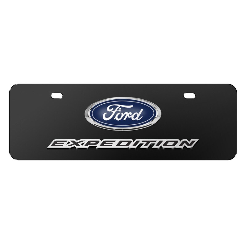 Placa de matrícula de acero inoxidable negra de tamaño medio con diseño europeo de 12" x 4.25" de iPick Image para Ford Expediti3D Logo, con licencia oficial. imagen 1