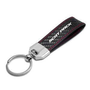 iPick Image for Dodge Scat-Pack Full Color Real Black Carbon Fiber Loop Strap Key Chain with Red Stitching, Official Licensed