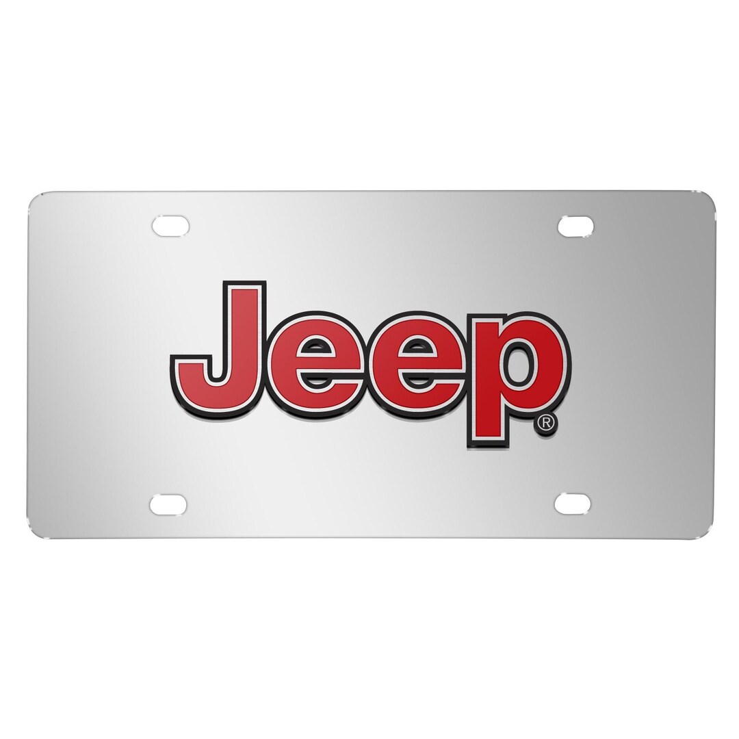 thumbnail image 2 of Jeep Silver 3D Logo Mirror Chrome Stainless Steel License Plate Frame 2 of 6