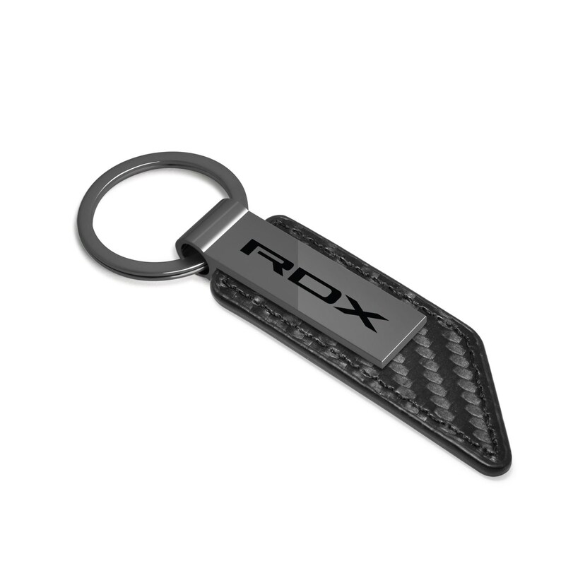 iPick Image for Acura RDX Black PU Leather Carbon Fiber Texture Strap Black Metal Bar Key Chain, Official Licensed afbeelding 2