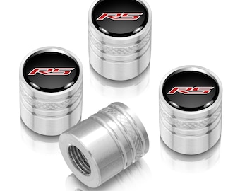 iPick Image for Chevrolet Camaro RS Logo in Black on Silver Cylinder-Style Premium Aluminum Tire Valve Stem Caps, Official Licensed
