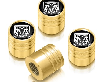 Image iPick for RAM en noir sur des bouchons de valve de pneu en aluminium anodisé haut de gamme de style cylindre doré - Lot de 4, sous licence officielle