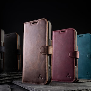 Cartera para iPhone 16, 16e, 16 Plus, 16 Pro y 16 Pro Max - Funda para teléfono hecha a mano con cuero genuino - Personalización gratuita