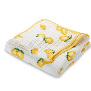 LollyBanks Muslin Baby Quilt, 6 Layer Cotton Baby Blanket 47&quot;x47&quot;, Lightweight Crib Blanket, Nursery Bedding (Lemon Print)