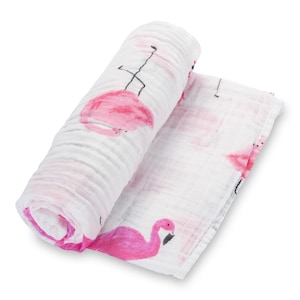 LollyBanks 100% Cotton Muslin Swaddle Baby Blanket - Pink Flamingo Prints, 47x47 incheS