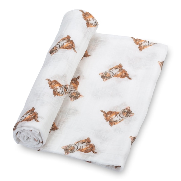 LollyBanks Wildly Adorable Baby Tiger Muslin Swaddle Blankets, Large 47 x 47 inches