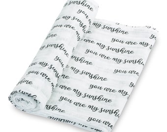 LollyBanks 100% Cotton Muslin Swaddle Baby Blanket - You are My Sunshine Prints, 47 x 47 inches