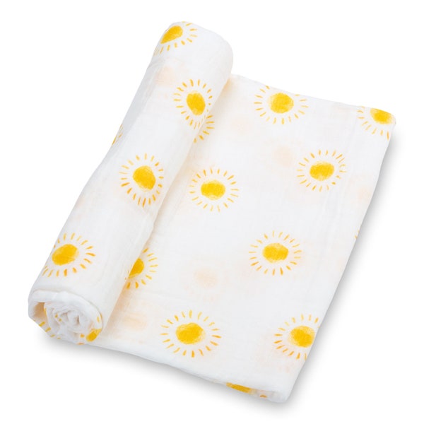 LollyBanks 100% Cotton Muslin Swaddle Baby Blanket - Cute Sun Prints, 47 x 47 inches