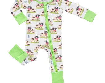 Bamboo Baby Convertible Zipper Pajama Moo Moo Here