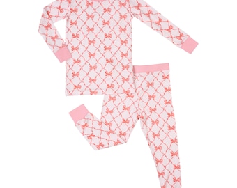 Kids 2-Piece Bamboo Pajama Long Sleeve Set Beautiful Bows