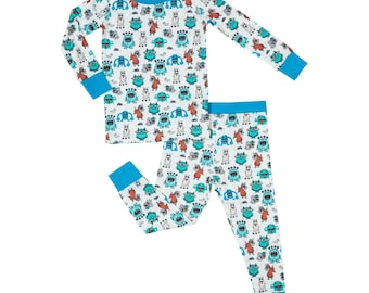 Kids 2-Piece Bamboo Pajama Long Sleeve Set Monster Mash