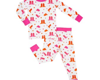 Kids 2-Piece Bamboo Pajama Long Sleeve Set Cowgirl Boot