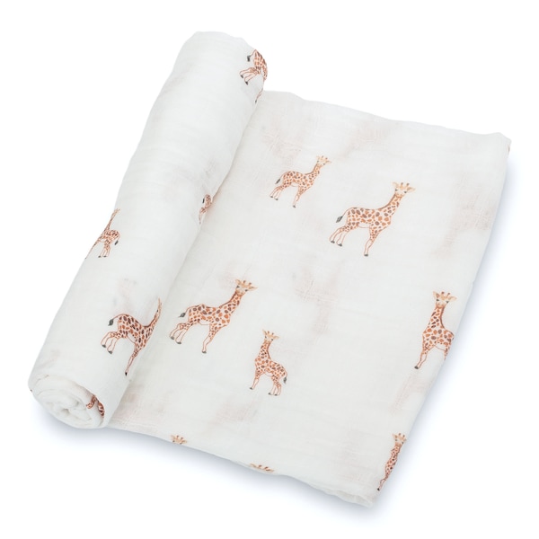 LollyBanks Cute Giraffe Baby Muslin Swaddle Blanket - 100% Cotton, 47"x47" - Cozy Wrap for Your Little Explorer