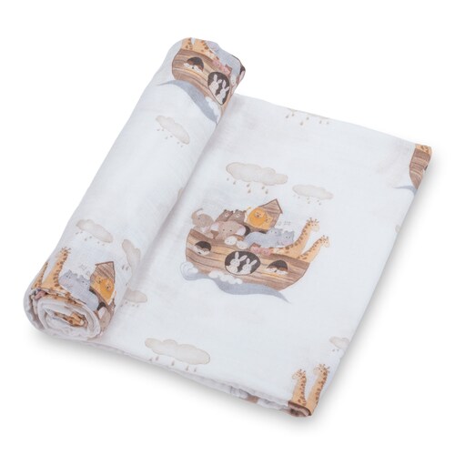 Couverture d'emmaillotage en mousseline pour bébé 47x47 Arche de Noé