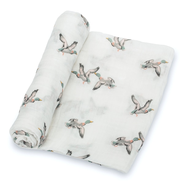 LollyBanks 100% Cotton Mallard Duck Muslin Swaddle Blanket - 47" x 47" of Cozy Charm