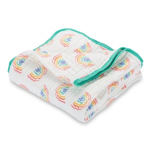 LollyBanks Muslin Baby Quilt, 6 Layer Cotton Baby Blanket 47&quot;x47&quot;, Lightweight Crib Blanket, Nursery Bedding (Rainbow Print)
