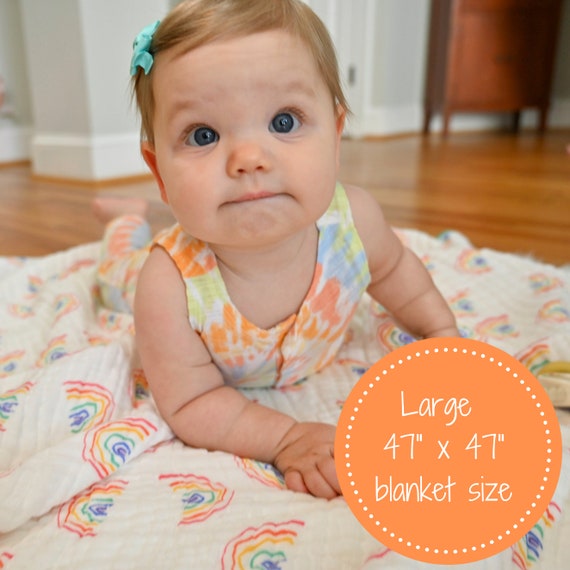 LollyBanks 100% Cotton Muslin Quilt - Rainbow Design, 47x47 Inch, Baby Toddler Blanket - View #13