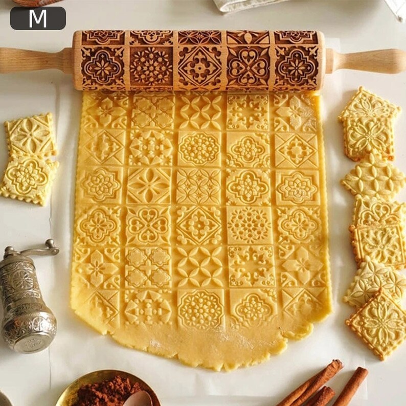 Deep Carved Wood Rolling Pin Embossed Rolling Pin Engraved Etsy