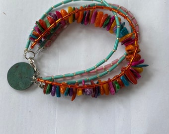 Multi-colored multi-row bracelet, very fashionable boho