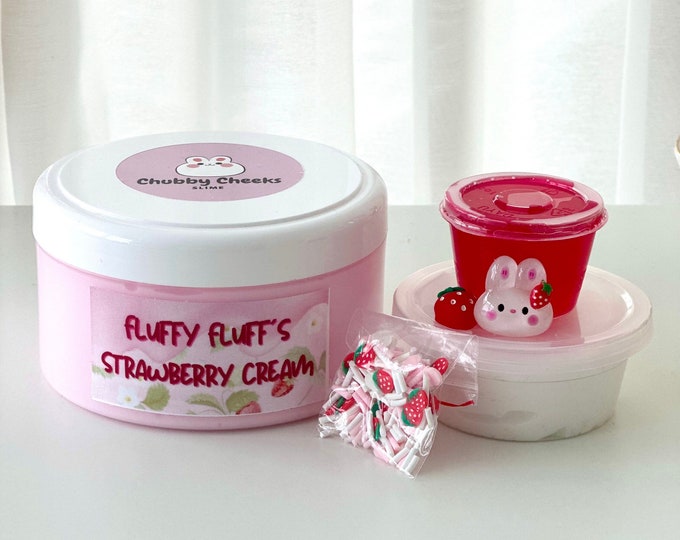 Fluffy Fluff‘s strawberry cream, DIY slime, Marshmallow slime, Strawberry slime